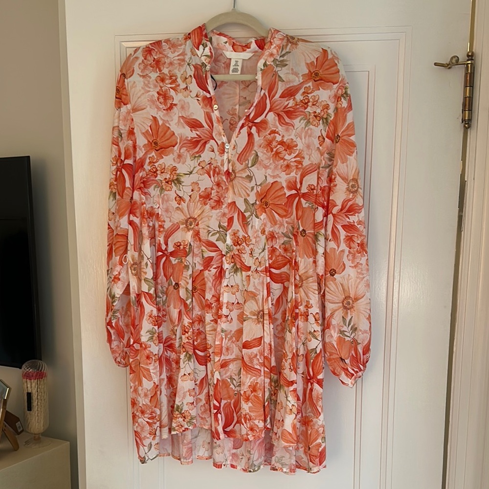 Floral mini Dress in Orange and White
